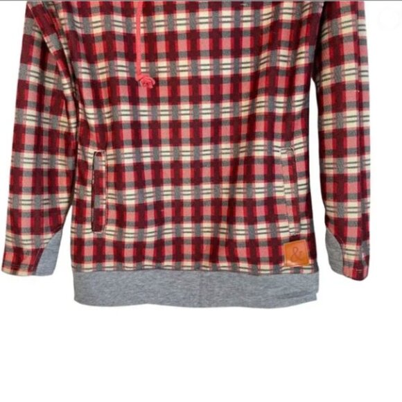 Ampersand Avenue Gray/Red Plaid Double Hood Hoodie Knit Sweatshirt - Picture 9 of 11